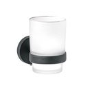 Portavaso cepillero negro con vaso de vidrio, FOSET TÚBIG