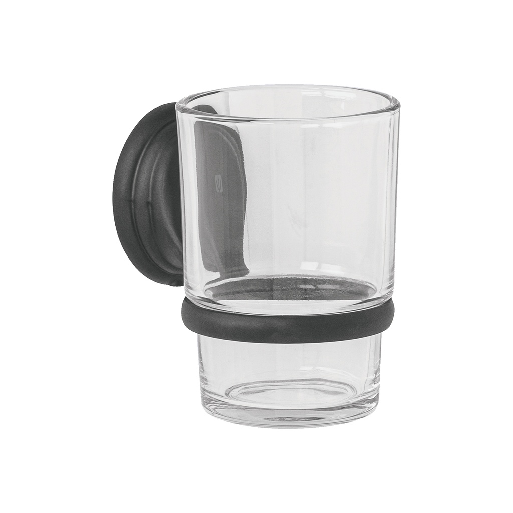 Portavaso cepillero con vaso de vidrio, negro, FOSET AQUA