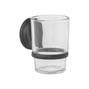 Portavaso cepillero con vaso de vidrio, negro, FOSET AQUA