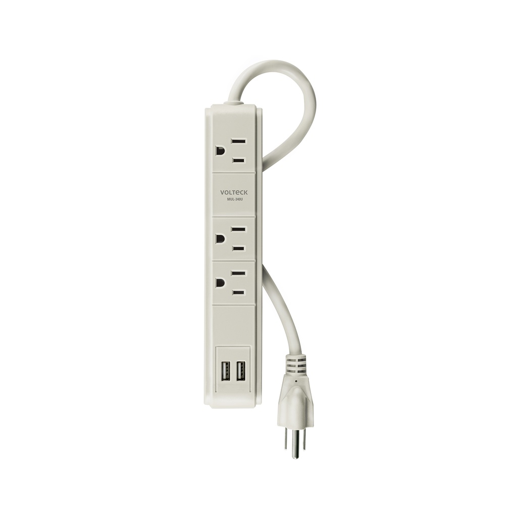 Multicontacto 16 AWG 3 entradas 2 puertos USB supresor 300 J