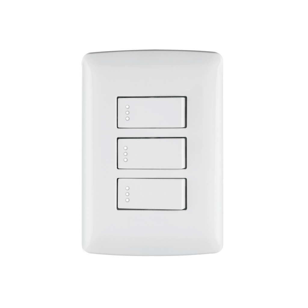 Placa armada 3 interruptores sencillos,blanco,línea Italiana