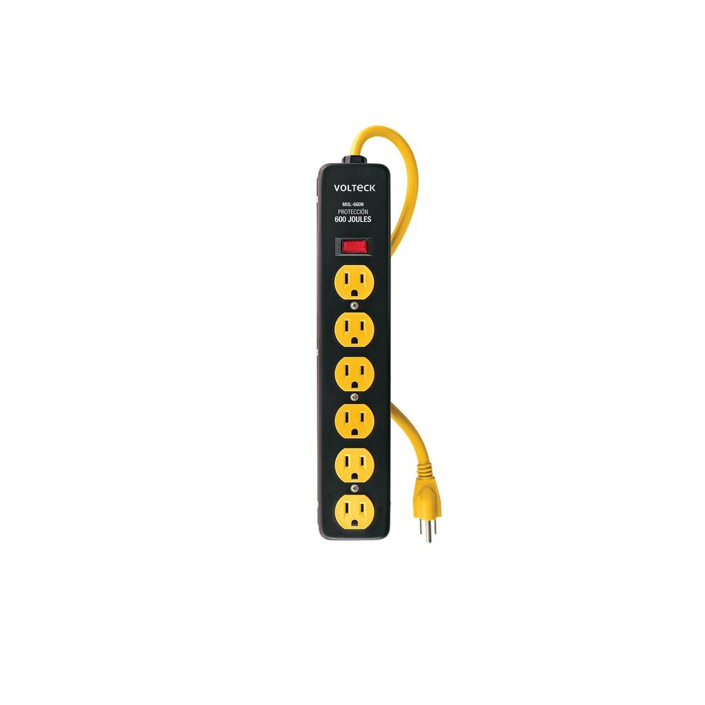 Multicontacto 14 AWG, 6 entradas sup. de picos 600 J, negro