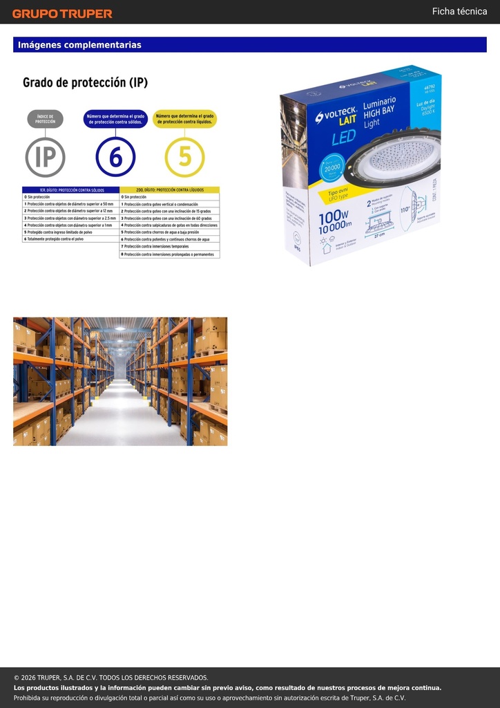 Luminario LED High Bay 100 W 6500 K, VOLTECK