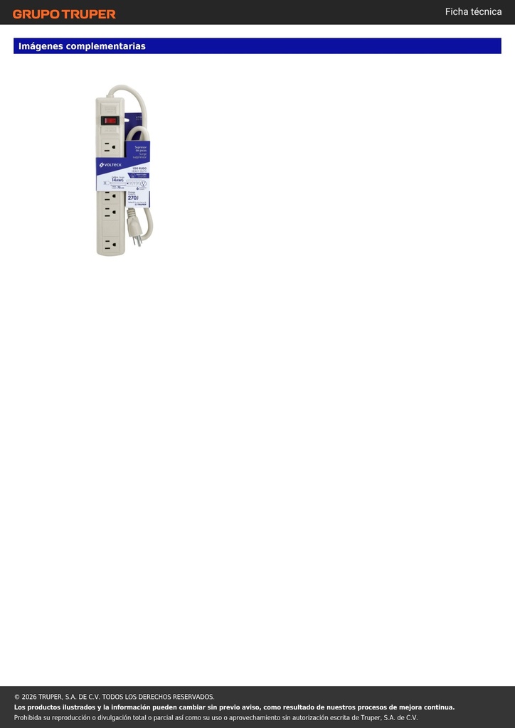 Multicontacto 14 AWG 6 entradas supresor de picos 270 joules