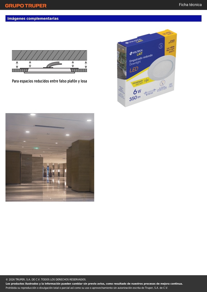 Luminario LED plafón 6W 3000K ultradelgado redondo, VOLTECK