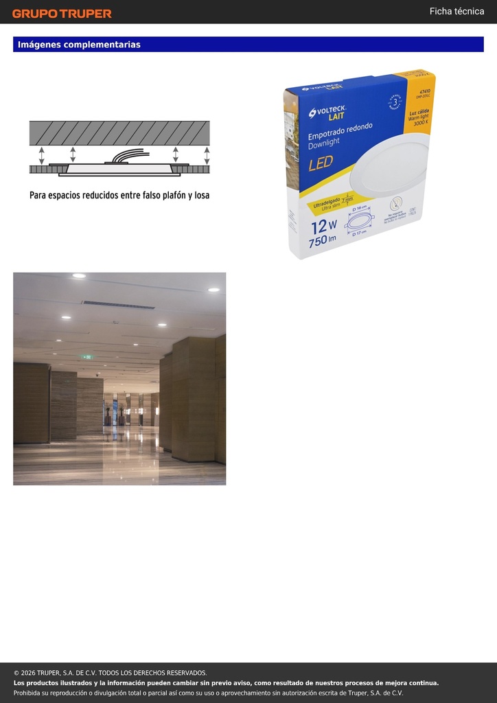 Luminario LED plafón 12W 3000K ultradelgado redondo, VOLTECK