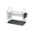 Escurridor negro de acero con 2 niveles para trastes