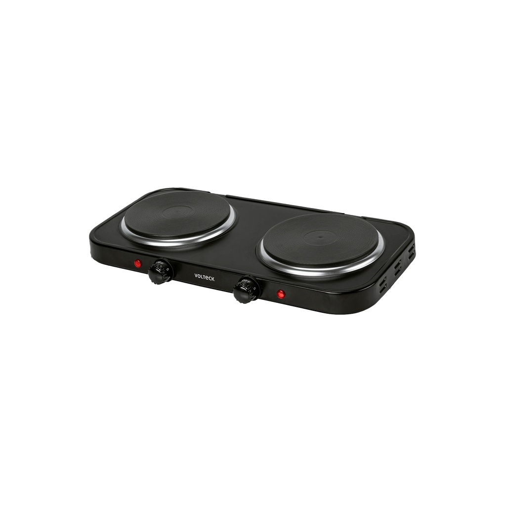 Parrilla eléctrica 2 quemadores de disco, negra, VOLTECK