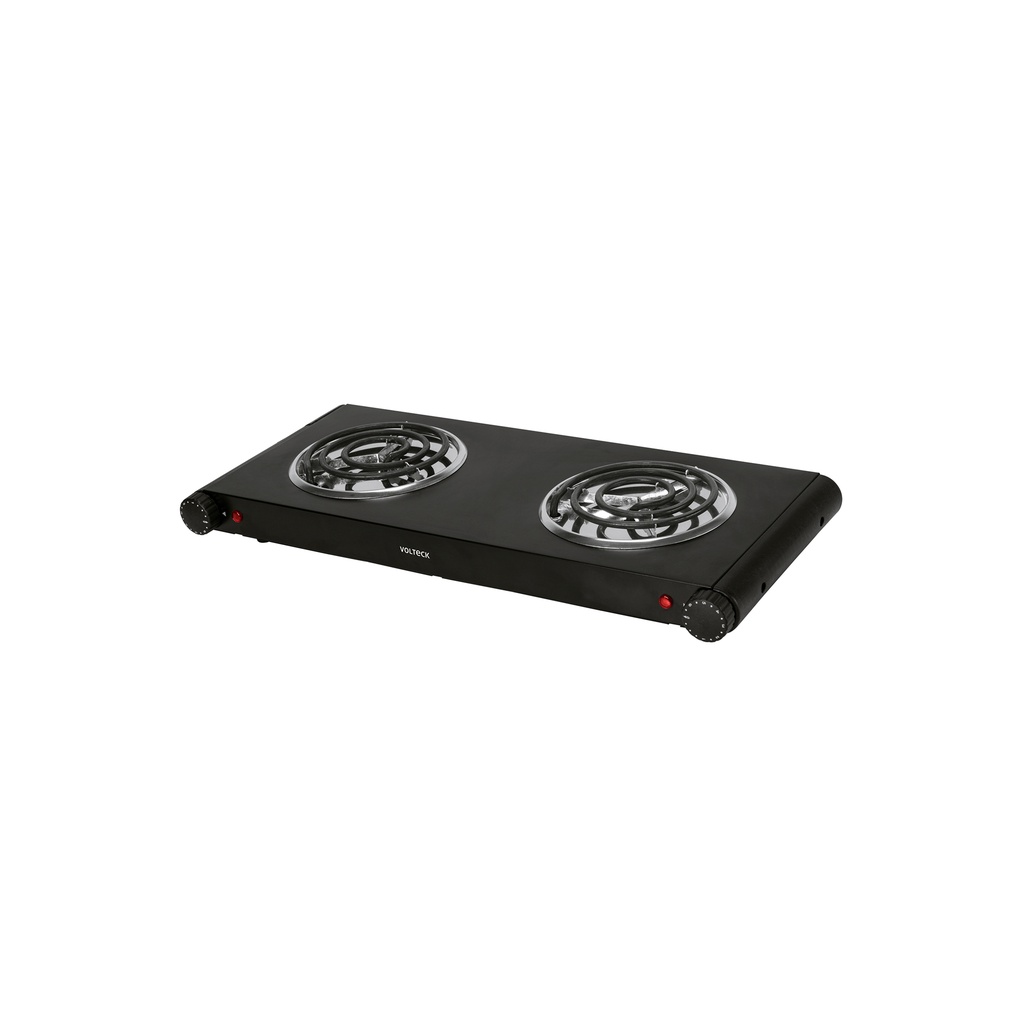 Parrilla eléctrica 2 quemadores en espiral, negra, VOLTECK