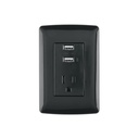 Contacto aterrizado + 2 puertos USB, negro, línea Italiana