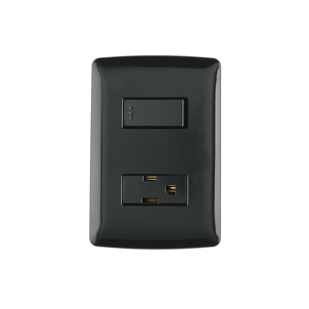 Placa armada contacto e interruptor, negro, línea Italiana