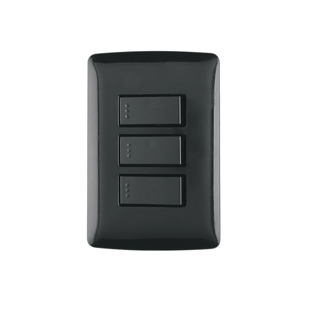 Placa armada 3 interruptores sencillos,negro, línea Italiana