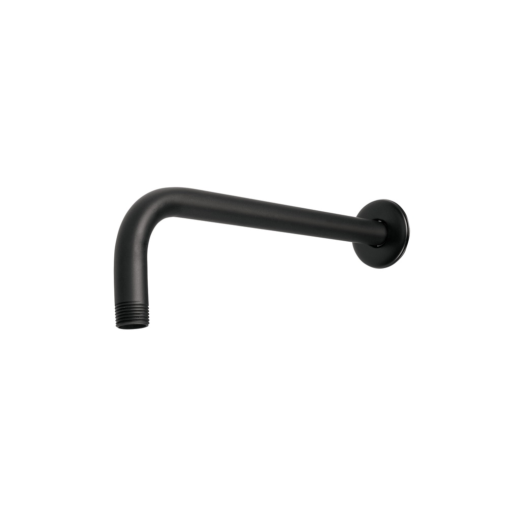 Brazo recto con chapetón para regadera, 30 cm, negro mate
