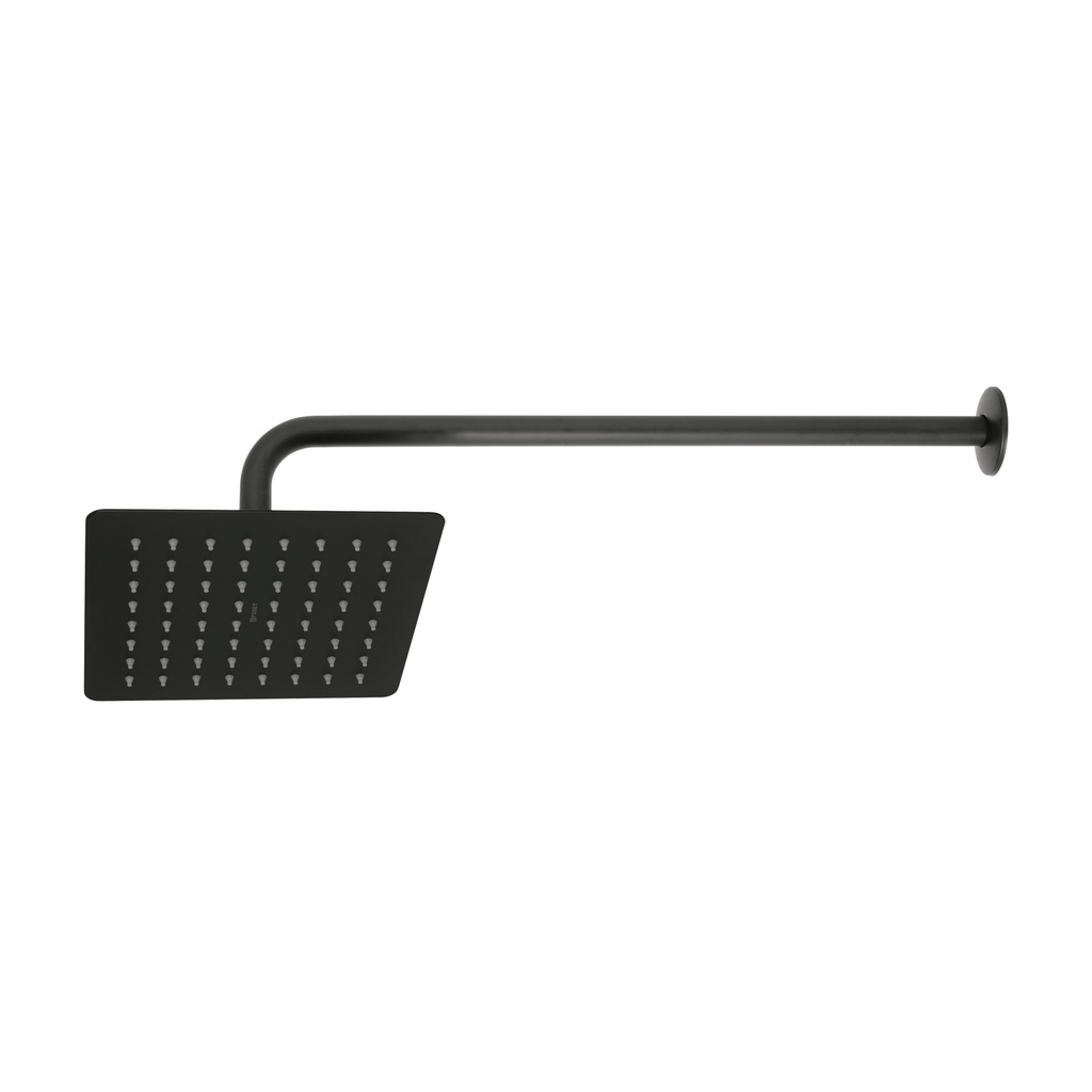 Regadera cuadrada 8', acero inox, con brazo, negro, TÚBIG
