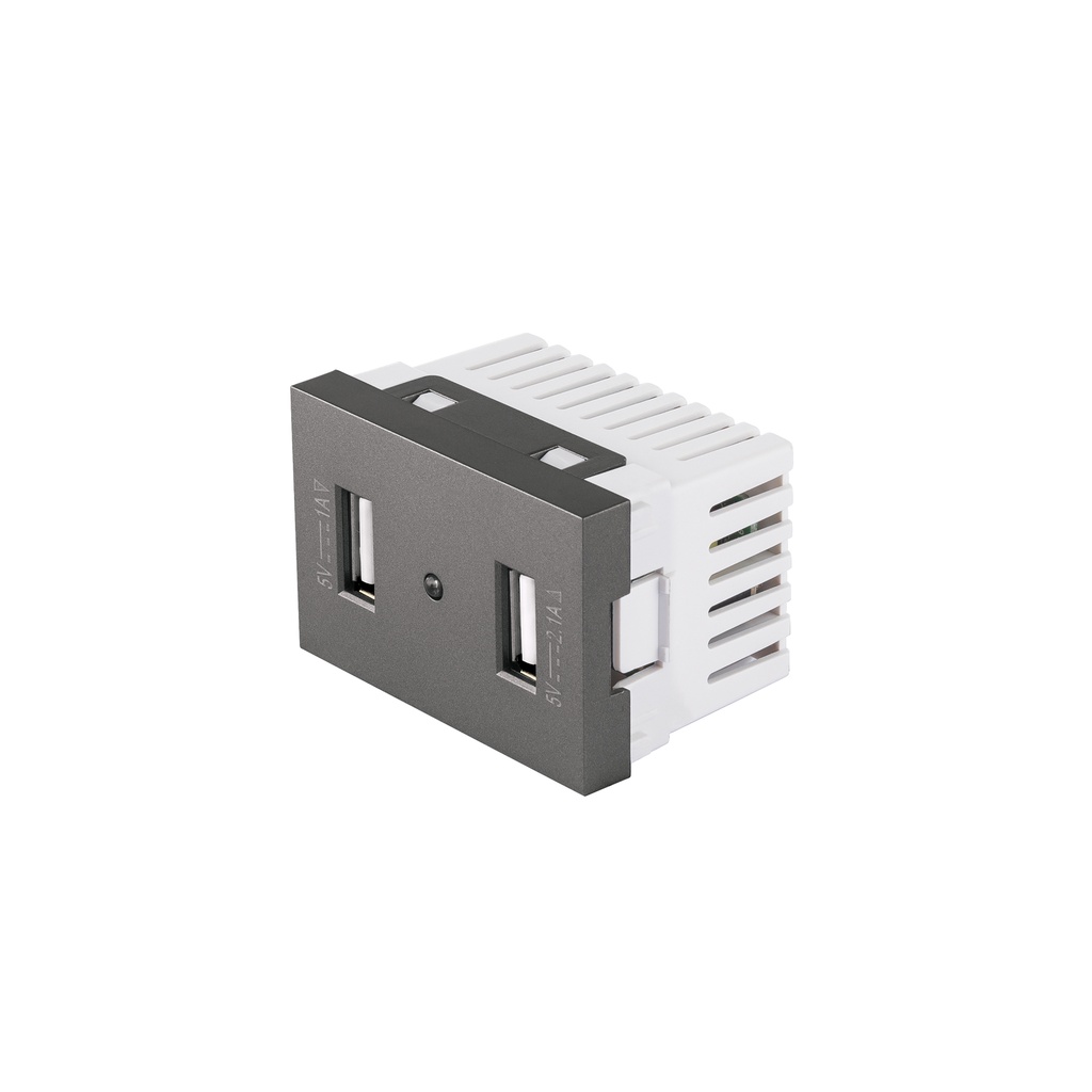 Toma 2 puertos USB acero inox de 1.5 módulos, línea Lisboa