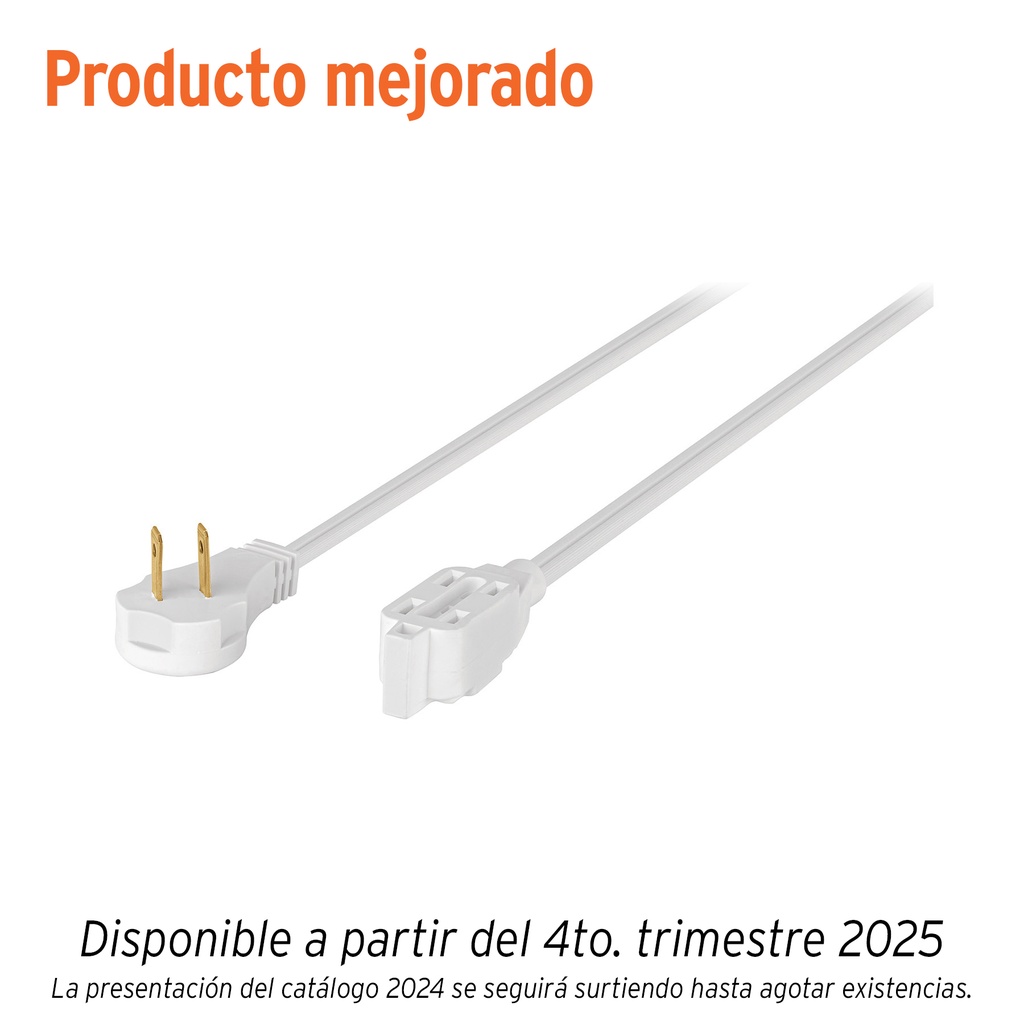 Extensión eléctrica doméstica 3 m clavija plana, blanca