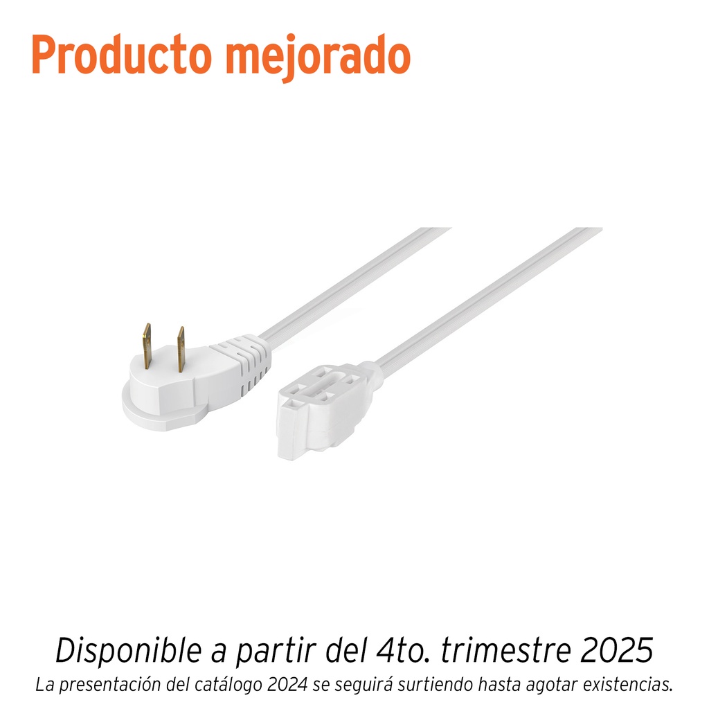 Extensión eléctrica doméstica 4 m clavija plana, blanca