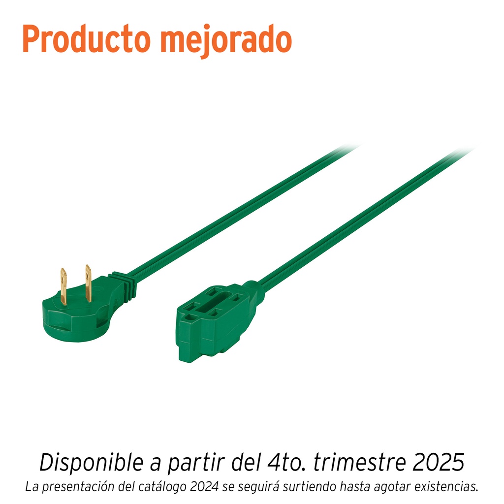 Extensión eléctrica doméstica 4 m clavija plana, verde