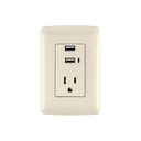 Contacto aterrizado + 2 puertos USB, marfil, línea Italiana