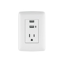Contacto aterrizado + 2 puertos USB, blanco, línea Italiana