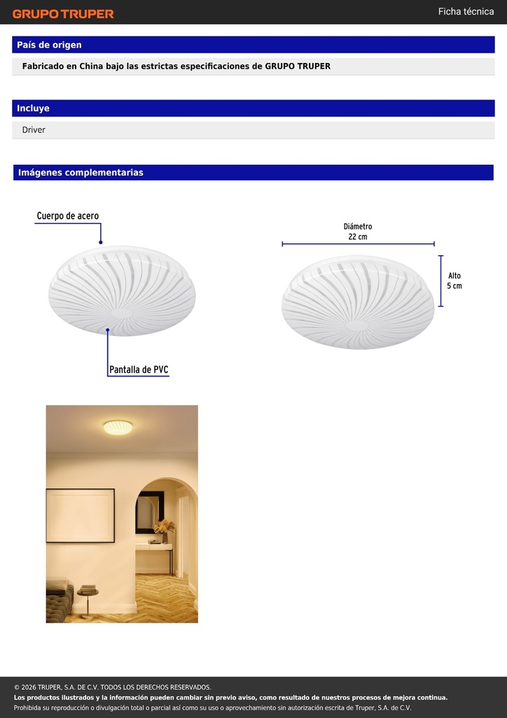 Luminario LED plafón decorativo 8W 3000K, espiral, BASIC
