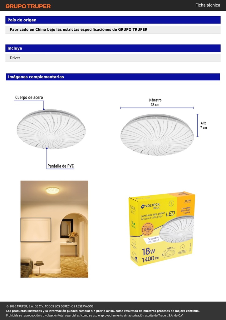 Luminario LED plafón decorativo 18W 3000K, espiral, BASIC
