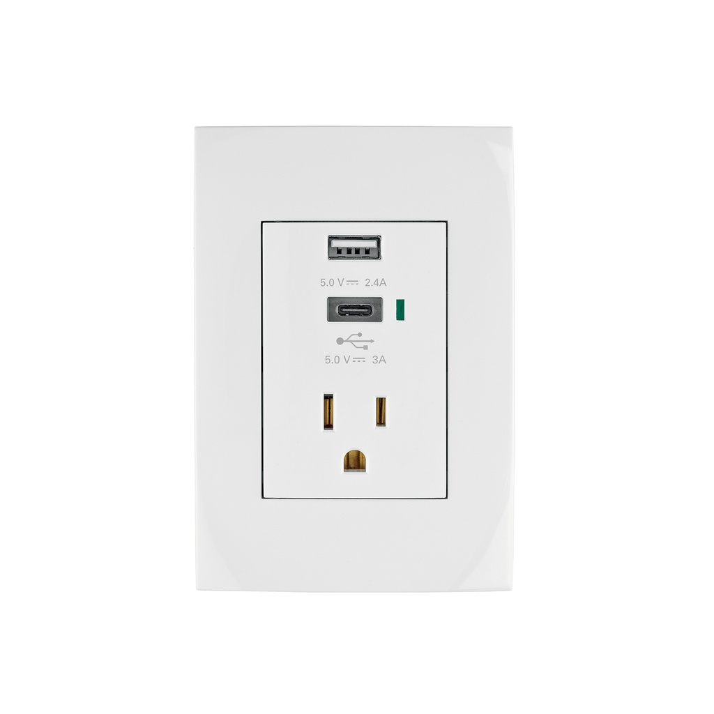 Contacto 2polos + tierra con 2 puertos USB, Oslo, blanco