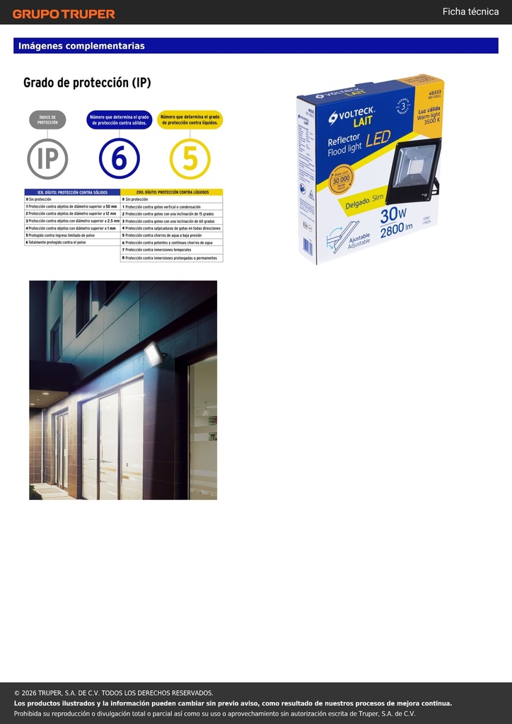 Reflector LED para exteriores 30W 3000K, VOLTECK
