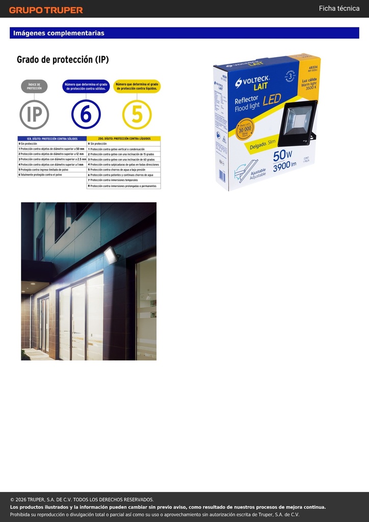 Reflector LED para exteriores 50W 3000K, VOLTECK