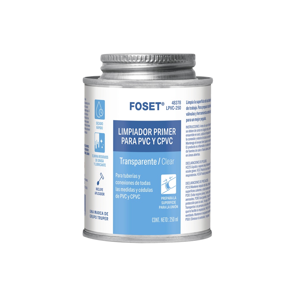 Limpiador para PVC y CPVC, lata 250ml, FOSET