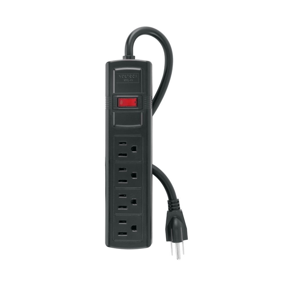 Multicontacto doméstico con 4 entradas, negro, VOLTECK