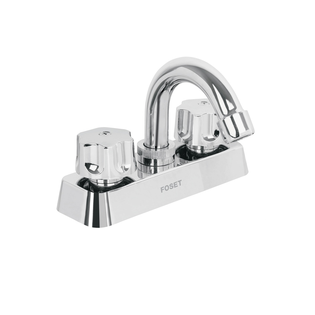 Mezcladora 4' lavabo, ABS, cuello curvo, hexagonal, BASIC