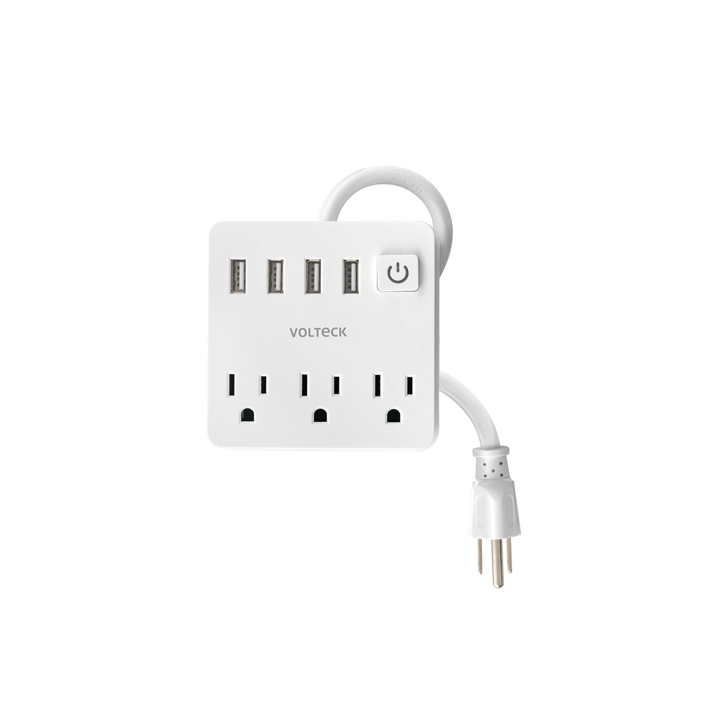 Multicontacto 16 AWG doméstico 3 entradas 4 ptos USB, blanco
