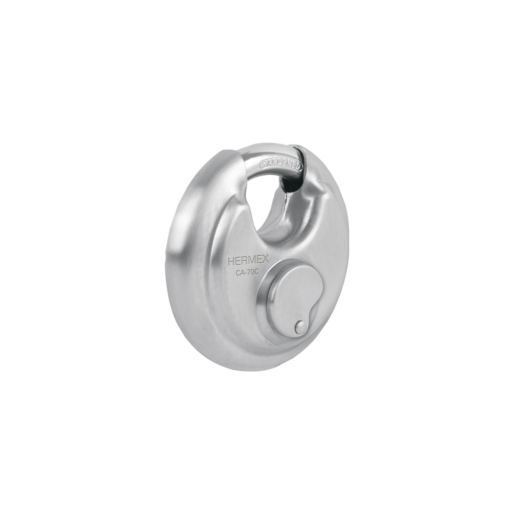 Candado circular acero inox, cilindro latón, 70 mm