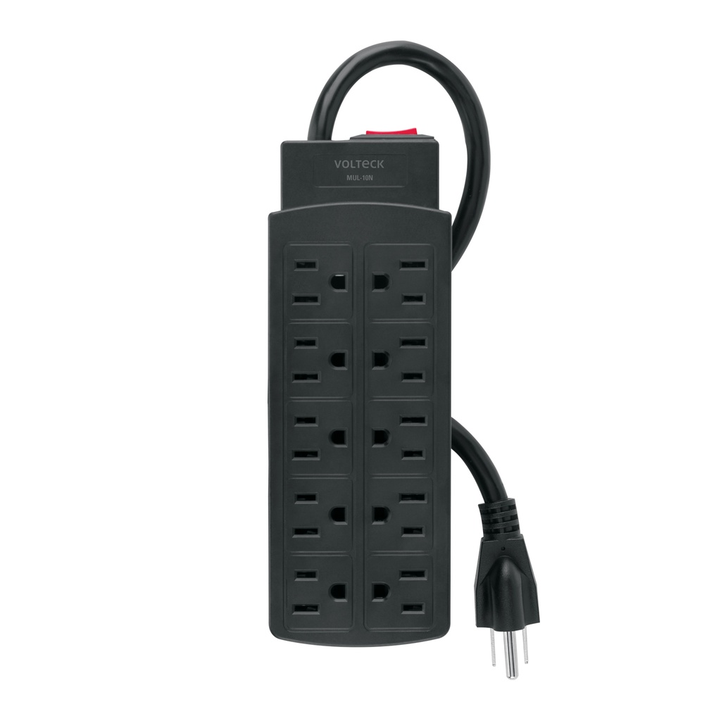 Multicontacto de uso rudo con 10 entradas, negro, VOLTECK