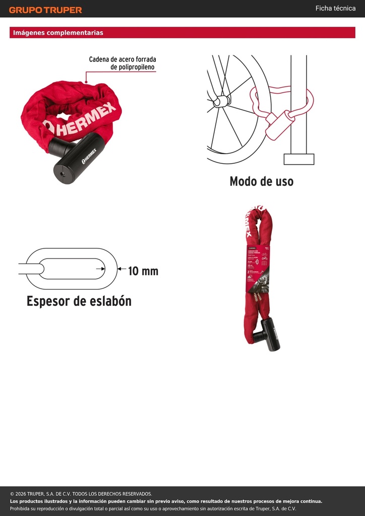 Candado con cadena forrada de 10 mm, HERMEX