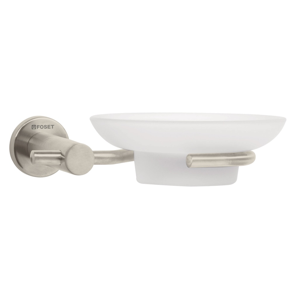 Jabonera metálica satín con plato de vidrio, FOSET ELEMENT