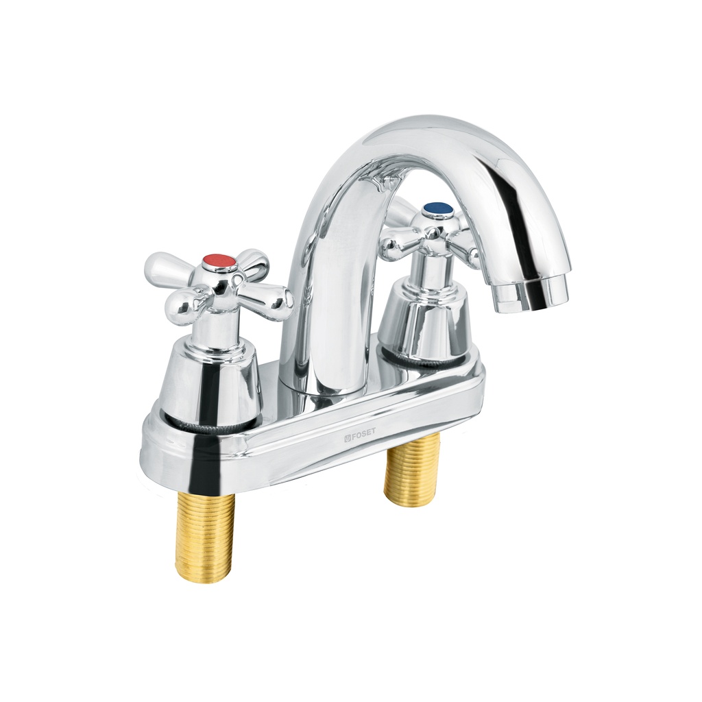 Mezcladora lavabo 4' cromo, nariz curva, cruceta, AQUA