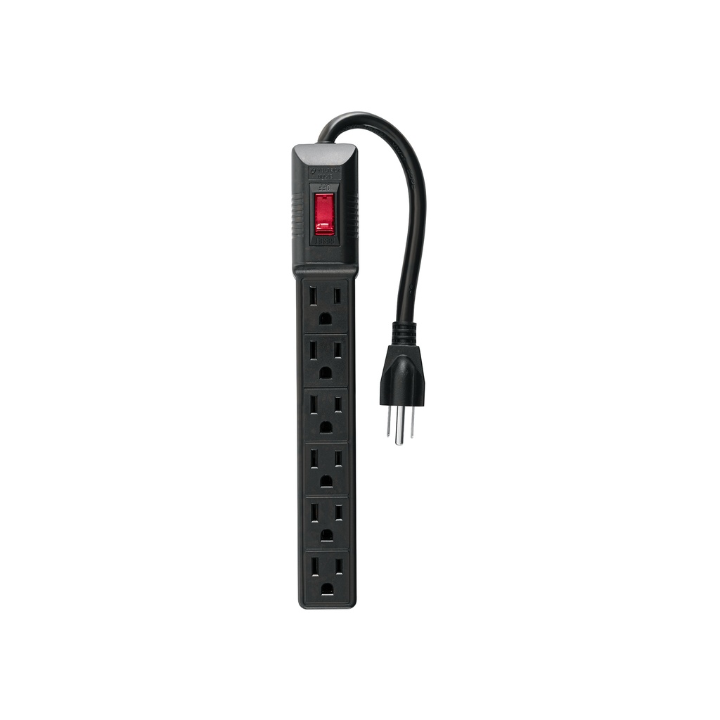 Multicontacto 16 AWG doméstico económico 6 entradas, negro