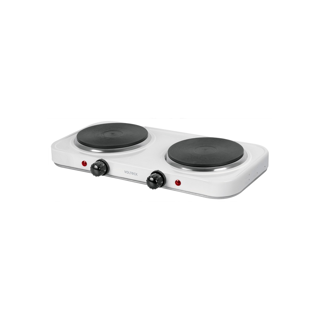 Parrilla eléctrica 2 quemadores de disco, blanca, VOLTECK