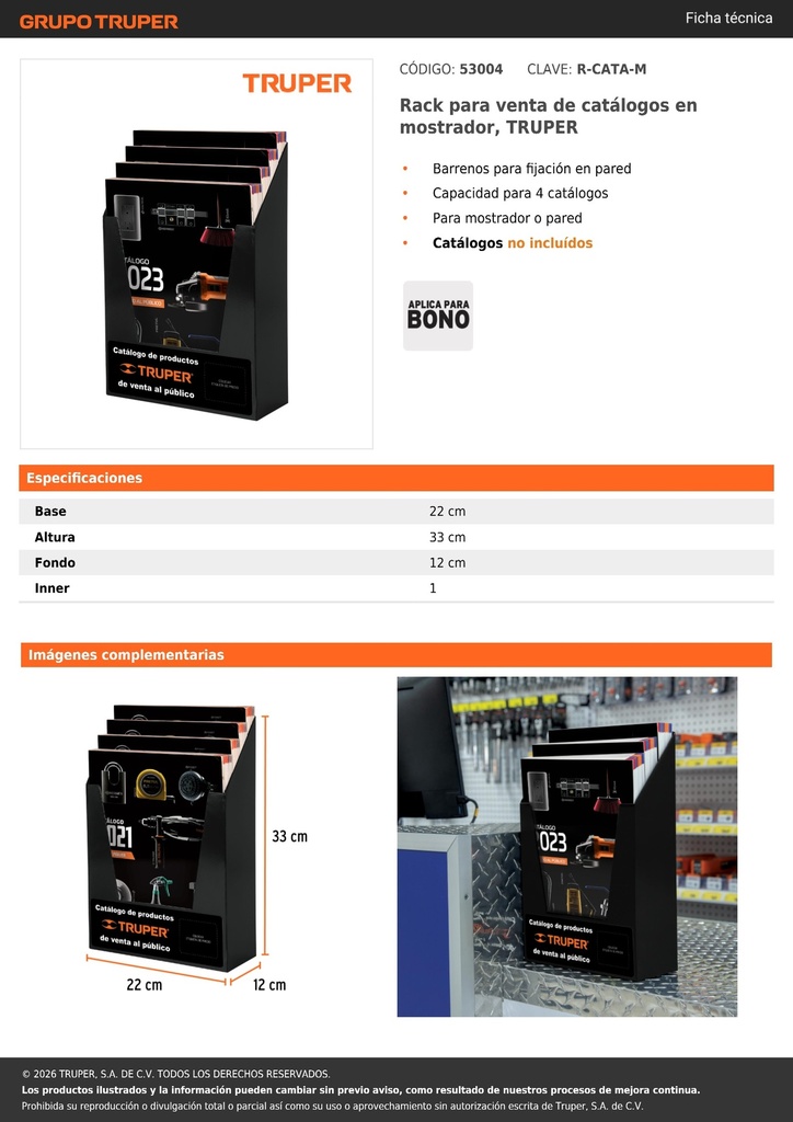 Rack para venta de catálogos en mostrador, TRUPER