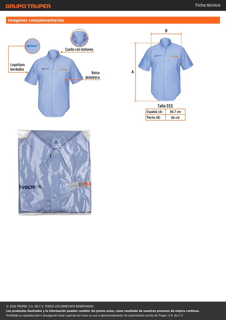 Camisa manga corta para hombre, azul, EEG, TRUPER