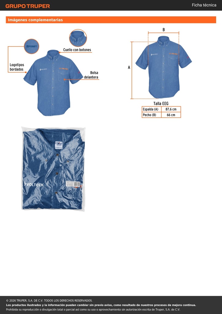 Camisa de mezclilla manga corta para hombre, EEG, TRUPER