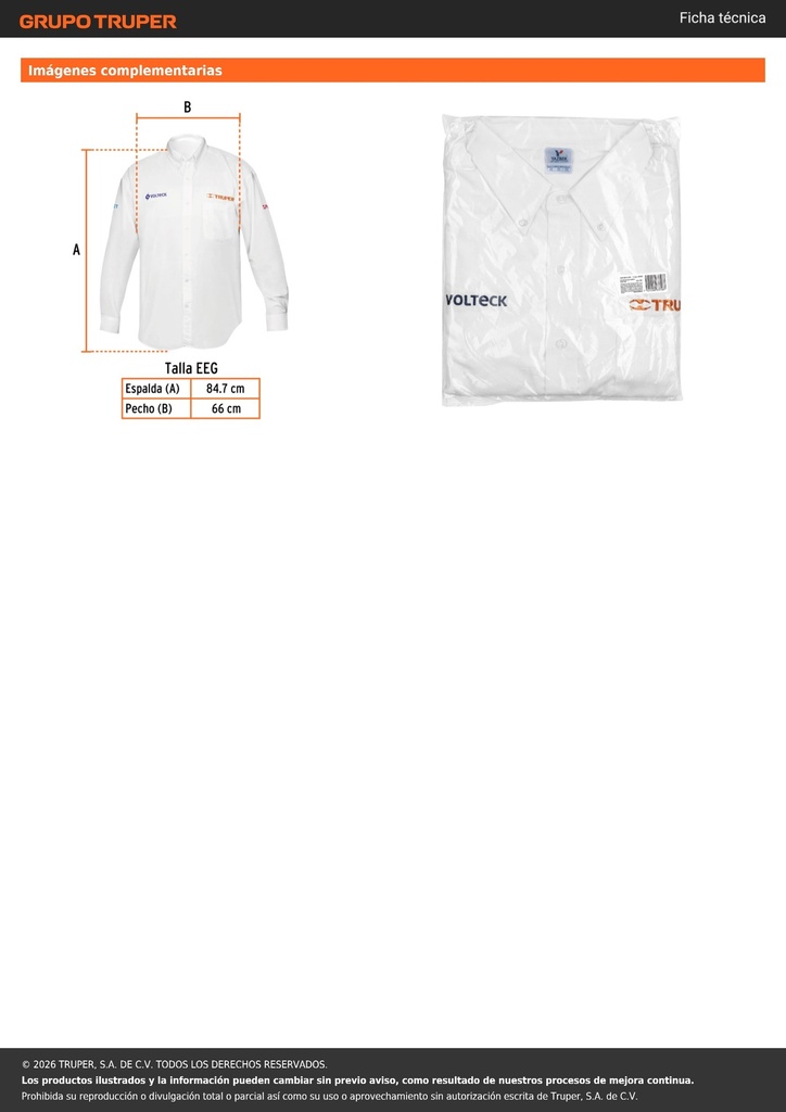 Camisa manga larga para hombre, blanca, EEG, TRUPER