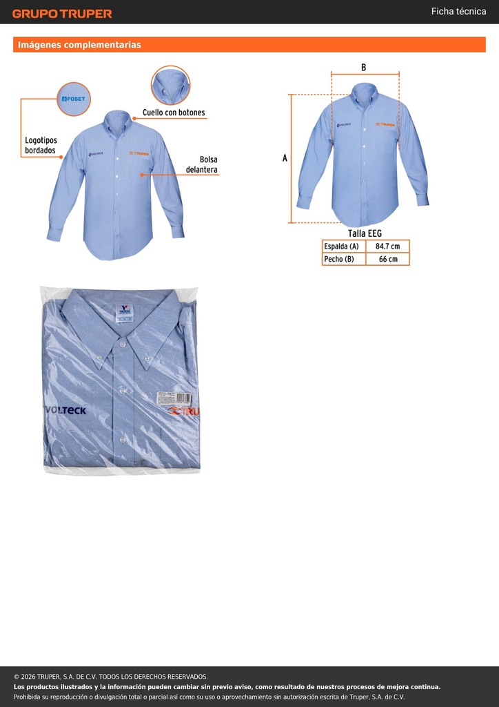 Camisa manga larga para hombre, azul, EEG, TRUPER