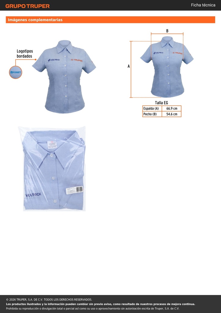 Camisa manga corta para mujer, azul, EG, TRUPER