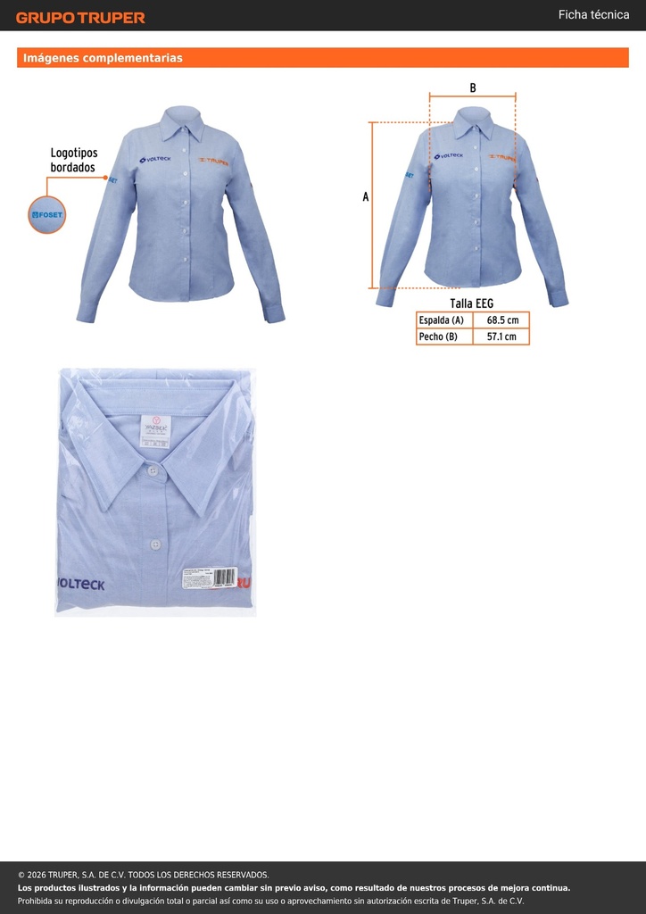 Camisa manga larga para mujer, azul, EEG, TRUPER