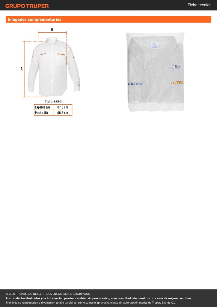 Camisa manga larga para hombre, blanca, EEEG, TRUPER