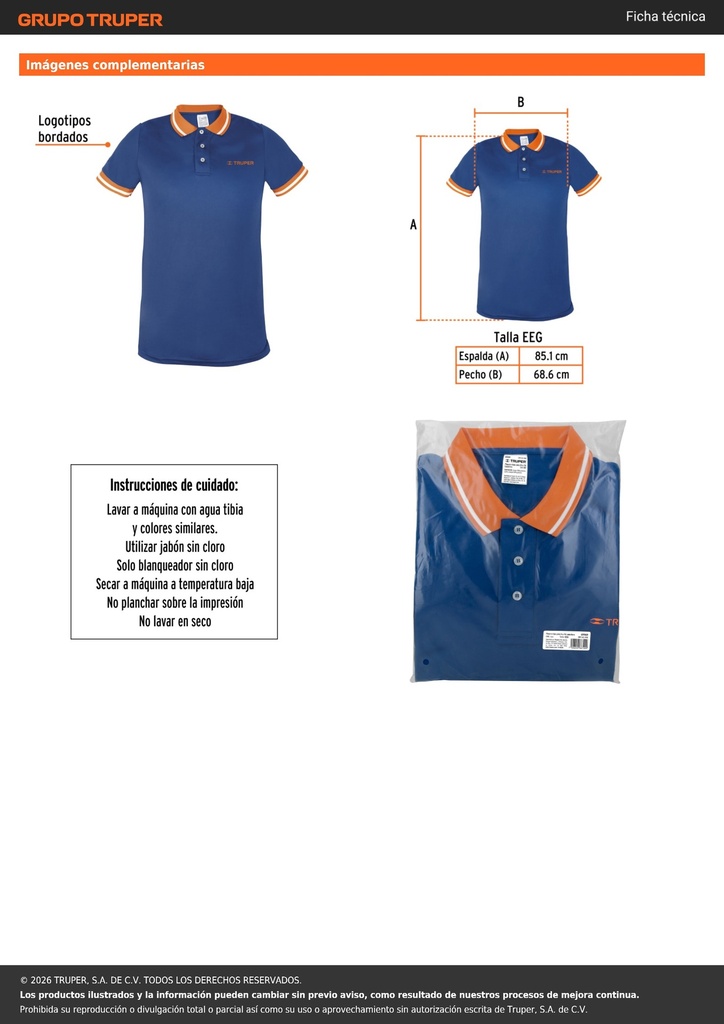 Playera polo performance para hombre, azul, EEG, TRUPER