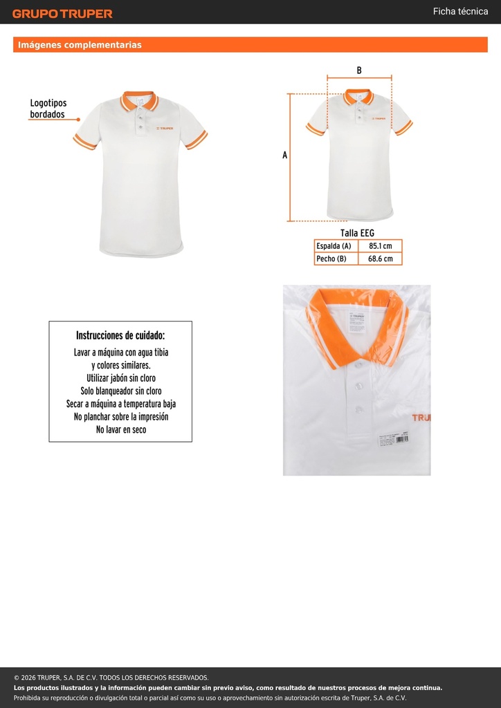 Playera polo performance para hombre, blanca, EEG, TRUPER